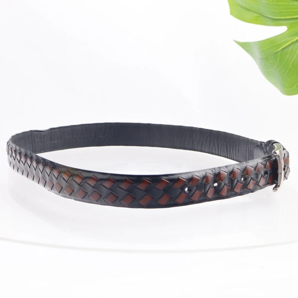 Bill Lavin Mens Belt Size 36 Black Brown Braided Woven Brass Buckle Dress